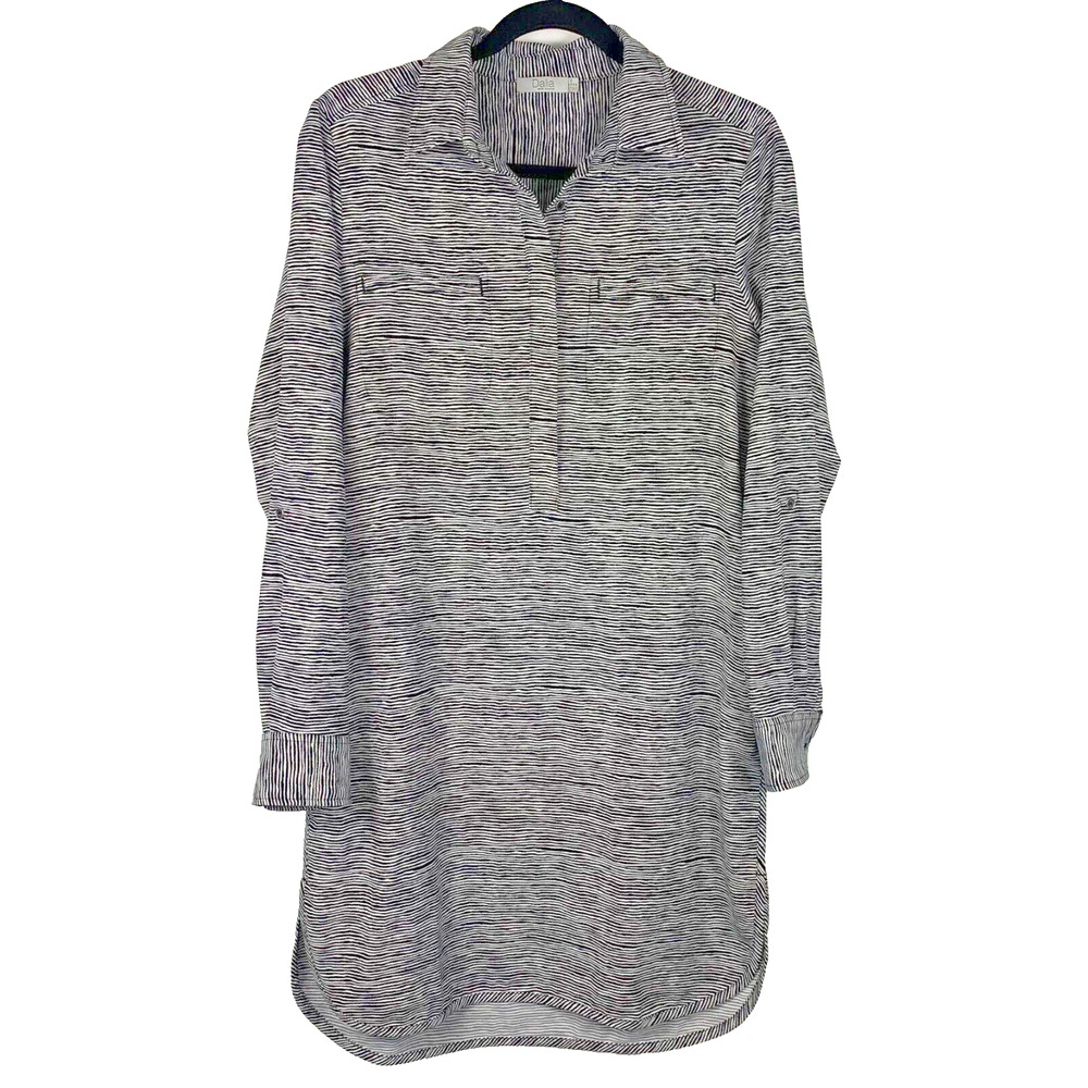 Dalia Shirt Dress Women's Medium Black White Collared Tunic Long Sleeve Business